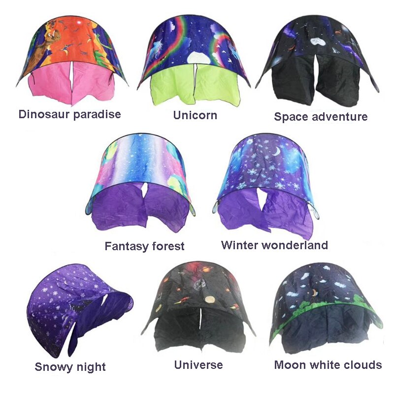 Children Fantasy Dream Tents Dinosaur Island Space Foldable Bed Tents Camping Hiking Christmas with led lights