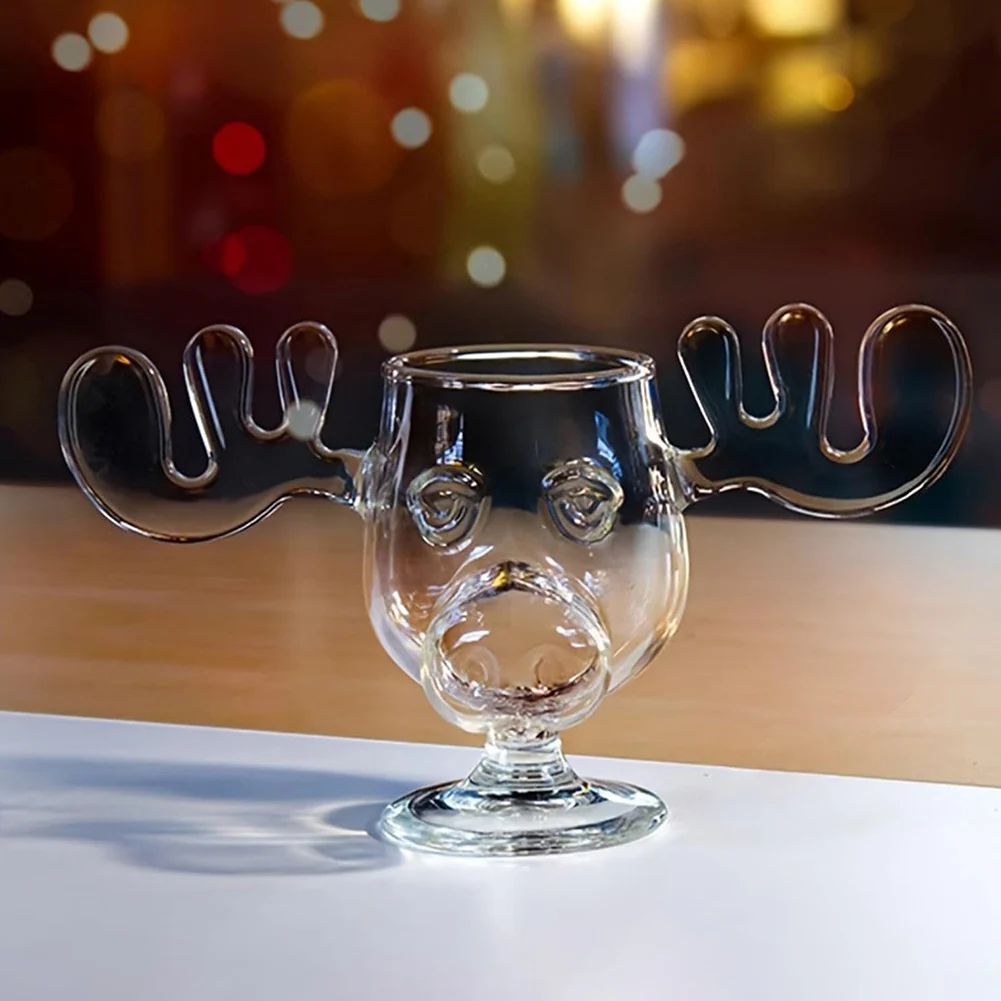 1-4PCS 240ml 8oz Christmas Vacation Moose Mug Christmas Reindeer Head Elk Glass Wine Beer Water Juice Milk Glass: black / 501-600ml