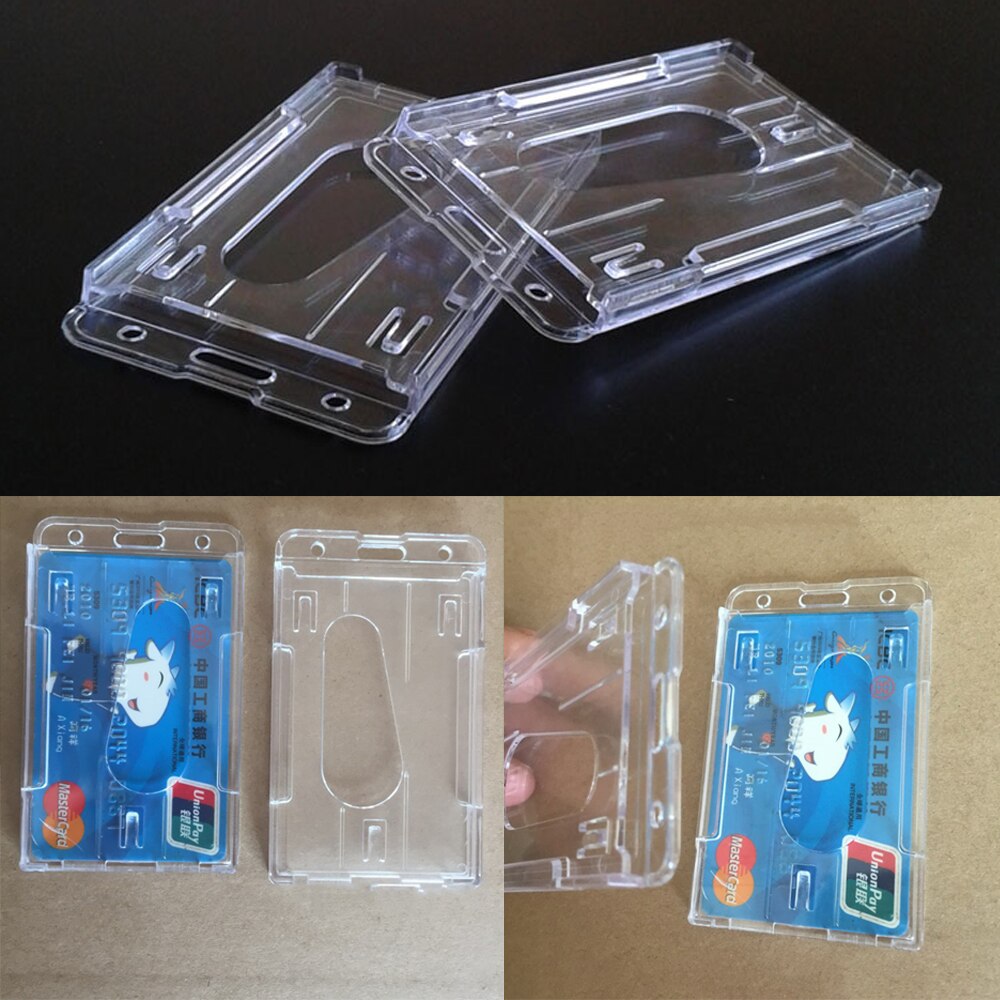 Transparent Double Card &amp; ID Holder Acrylic Plastic ID Badge Bank Card Business Case Clear Credit Cards Protector Cover