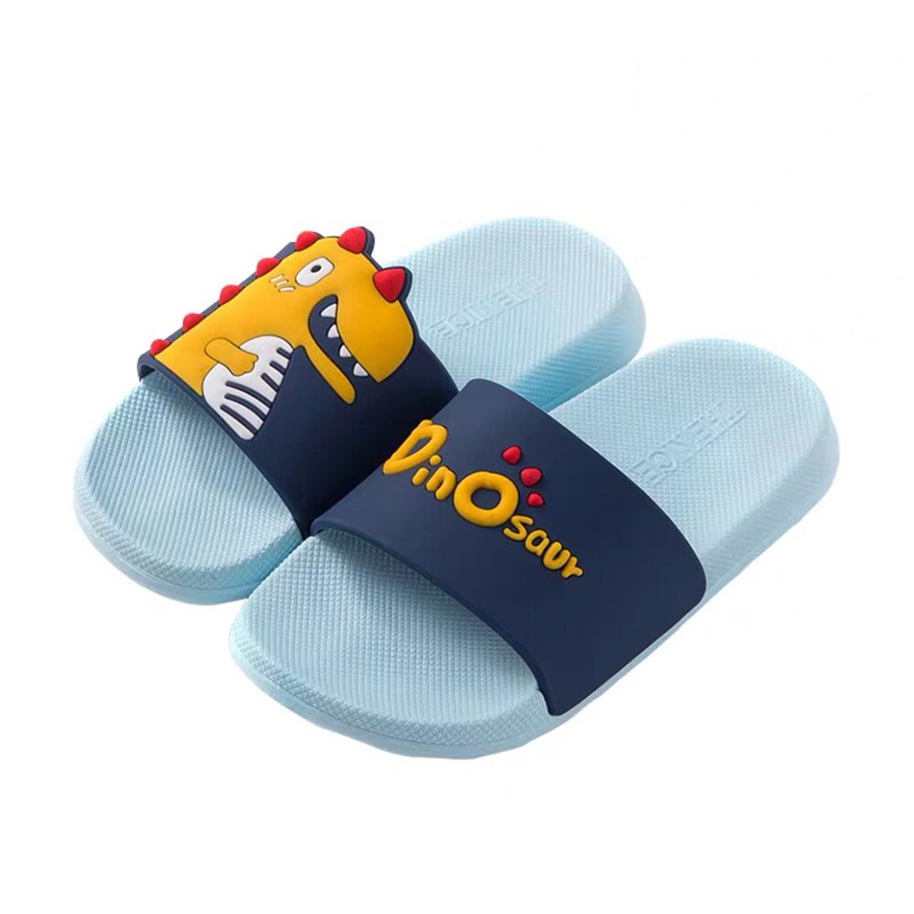 Hemtofflor barn fritidsskor för pojkar flicka barns tecknade dinosaurietofflor inomhusskor rosa blå baby platta skor  d30: Blå / 17.5cm
