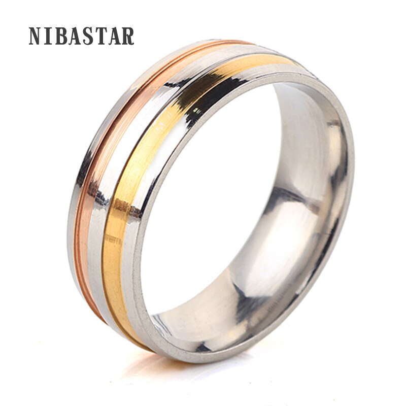 Anillos elegantes de tres colores de tiras, para mujer bandas de boda de 6mm anillo de compromiso joyas con tallas de EUA