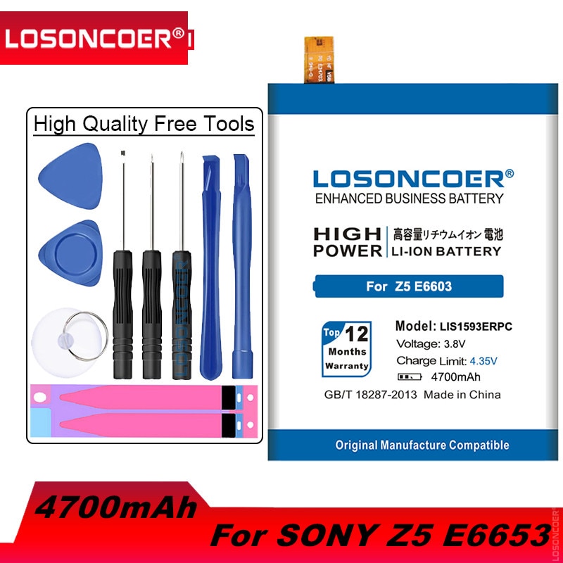 Losoncoer 4700 mah lis 1593 erpc batteri til sony xperia  z5 batteri  e6603 e6653 e6633 e6683 e6883