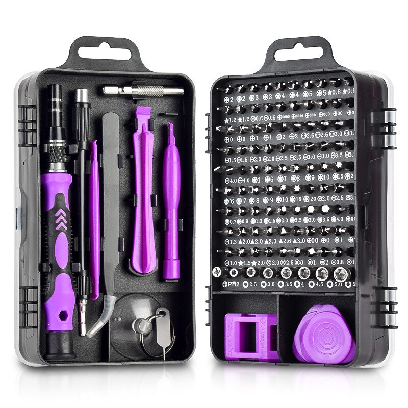 Portable Mini 115-In-1 Multifunctional Screwdriver Kit Disassembly And Maintenance Tool Suitable For Daily Needs: Purple Non-slip
