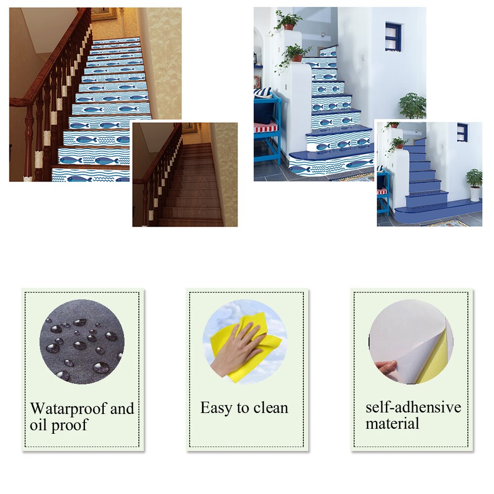 6pcs Stairway Decal Sticker Stair Riser Decoration 3D Stairs Stickers Treads Wallpaper Staircase Upholstery Home Decoration