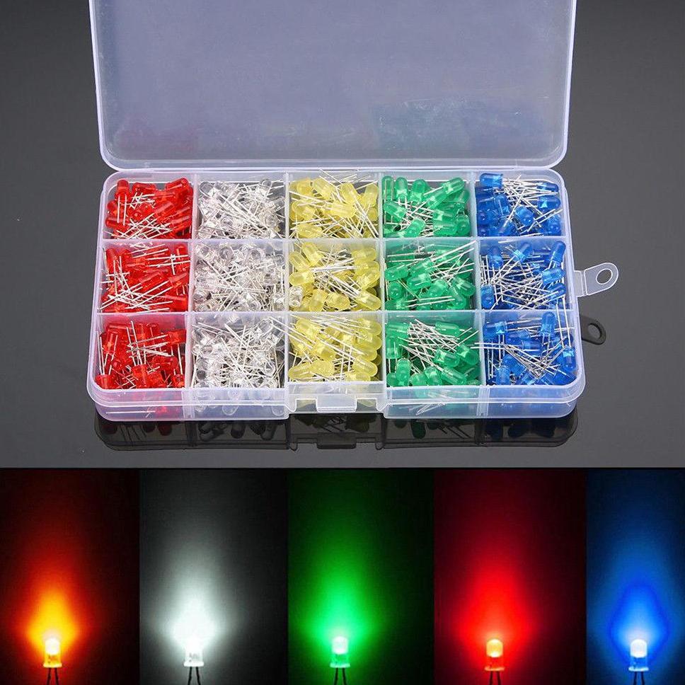 500pcs/Lot 5mm LED Diode 5 mm Assorted Kits White Green Red Blue YellowDIY Light Emitting Diode in Bag/Box: 500PCS in Box