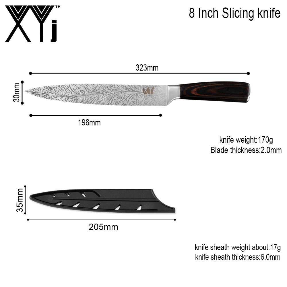 XYj Keuken Roestvrijstalen Mes Damascus Patroon Sharp Blade Chef Snijden Brood Hakken Santoku Utility Paring Messen: D 8 SLICING KNIFE