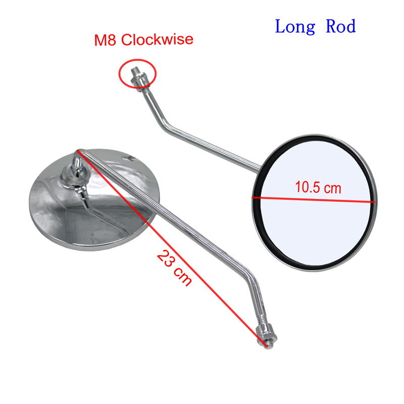 Lmodri 2 Pieces/pair Universele Motorfiets Terug Spiegel Ronde Vorm Achteruitkijkspiegel Side Spiegels Voor Motor Met 8 Mm Schroef: Long Rod