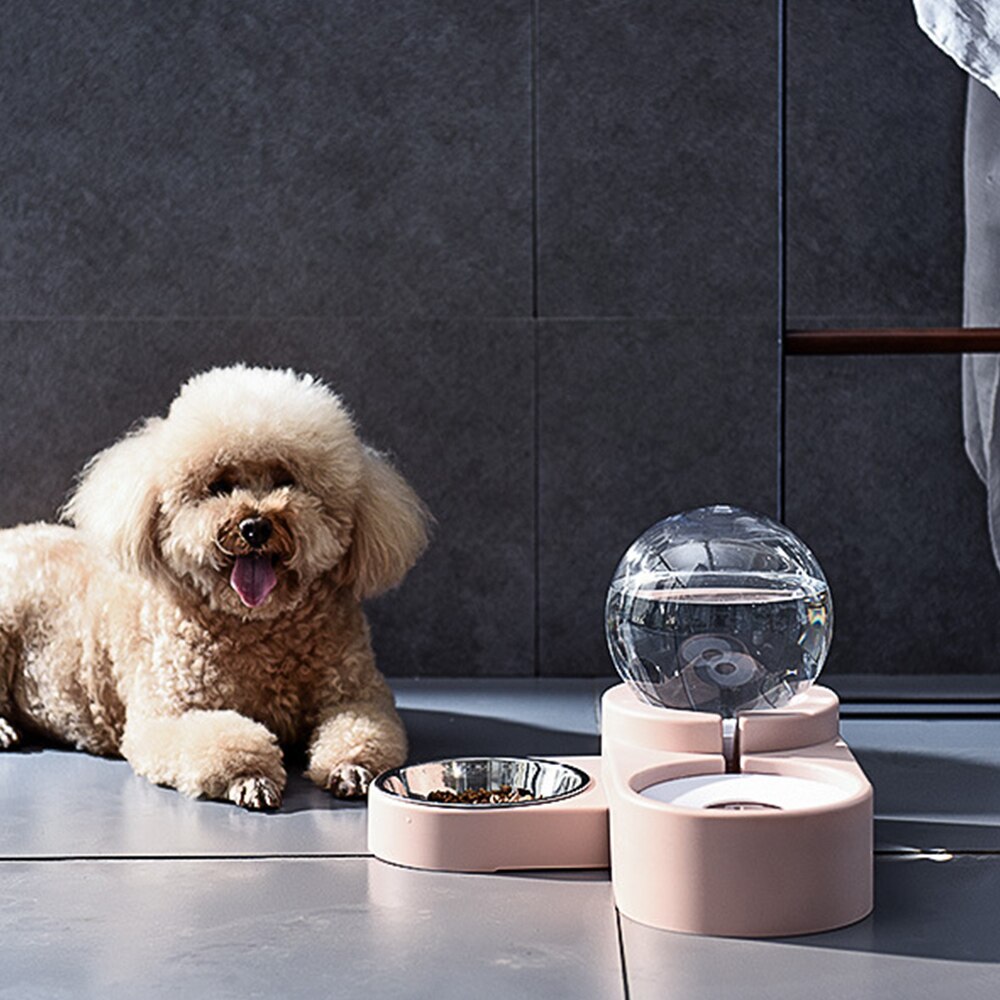 Bubble Pet Bowls Food Automatic Feeder Fountain Water Drinking Two Large Bowl Feeding Container for Dog Kitten Cat Supplies