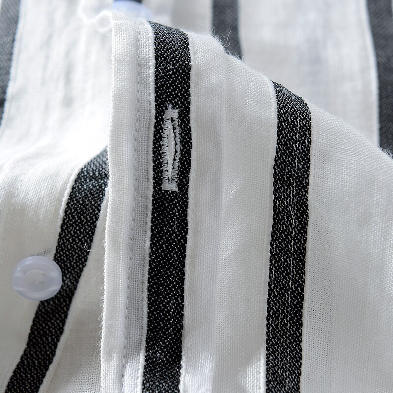 Camisa de linho de marca de itália camisa masculina casual moda três quartos manga branca listra camisas masculino linho turn-down colarinho confortável