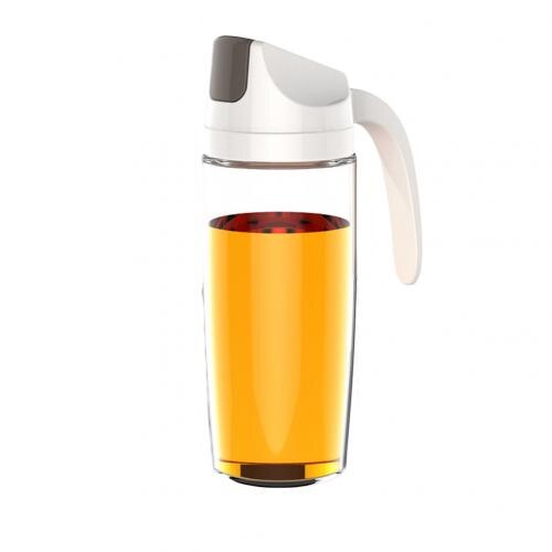 Køkken lækagesikker olivenolie eddike dispenser flaske automatisk låg opbevaring krukke: Hvid 600ml