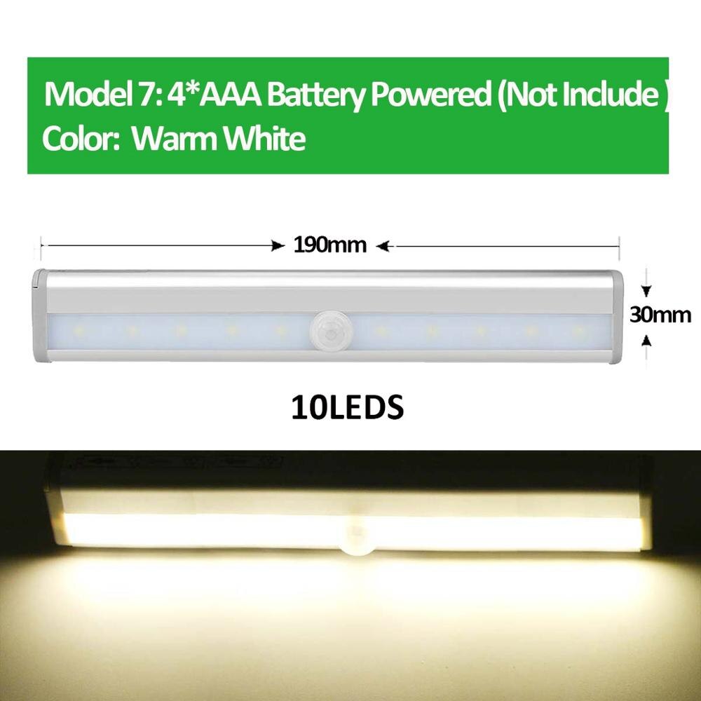 Sensor LED Night Light Kitchen Wall Lamp PIR Motion Sensor Movement Detect cupboard closet stairs pathway bedroom Lighting: Bar Lamp Warm 10LEDS