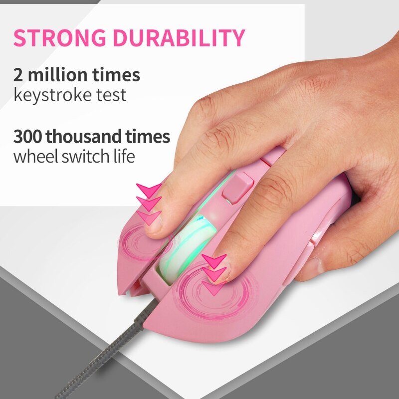 Roze Konijn Usb C Muis Met Led Backlight 2400Dpi Type C Bedrade Muis Voor Macbook Chromebook Laptop Matebook X tablet