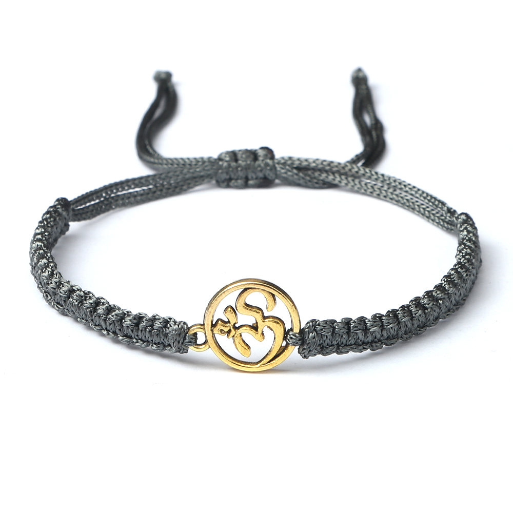 Charm OM símbolo hecho a mano cuerda trenzada ajustable rojo negro pulseras mujeres hombres joyería de de la suerte para Amiga oración: Rojo óxido
