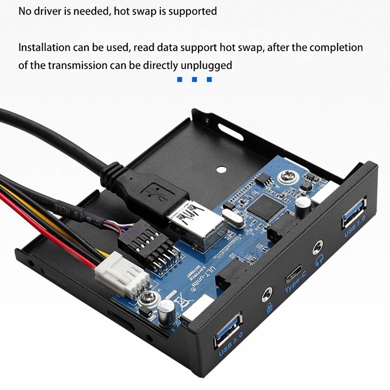 5-Port USB Hub Splitter USB3.0 Front Panel Hd Audio with Power Cord Suitable for Pc Desktop 3.5-Inch Floppy Disk Tray