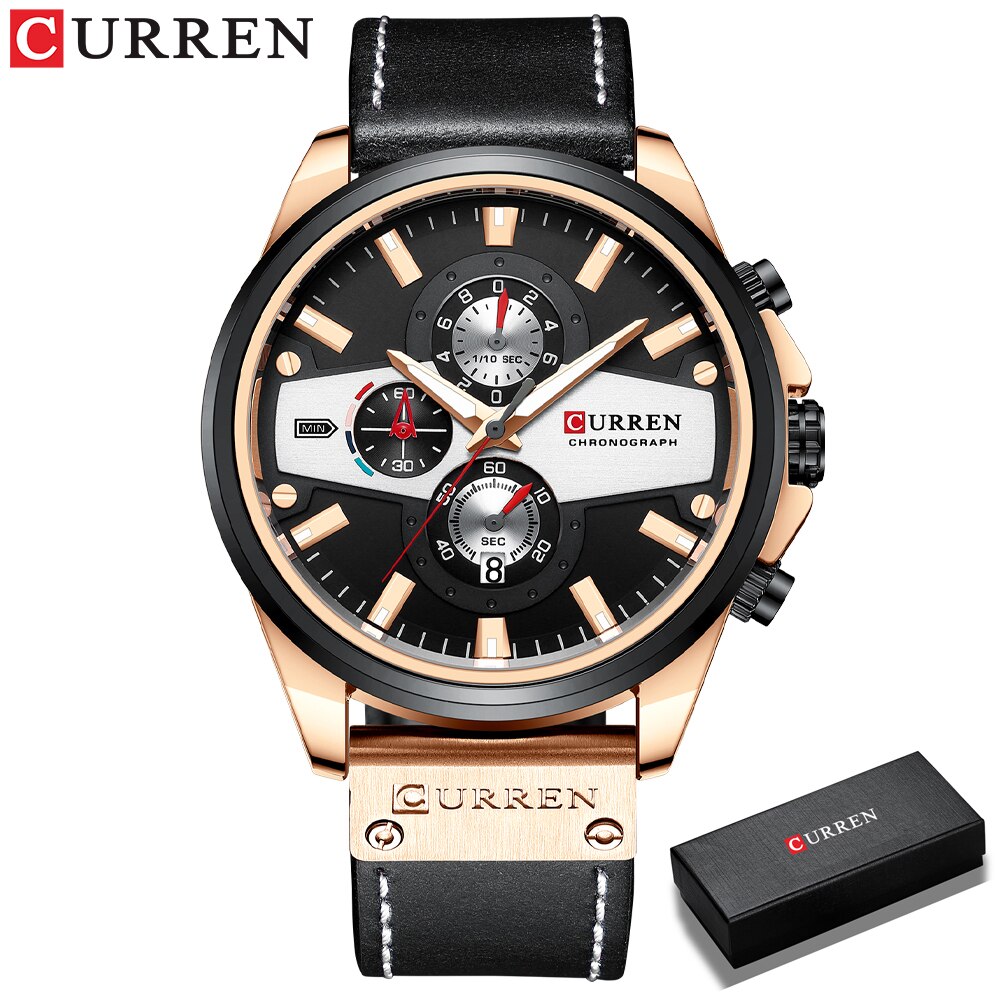 Curren Casual Horloges Voor Mannen Creatieve Chronograaf Horloge Lederen Quartz Klok Man: black box