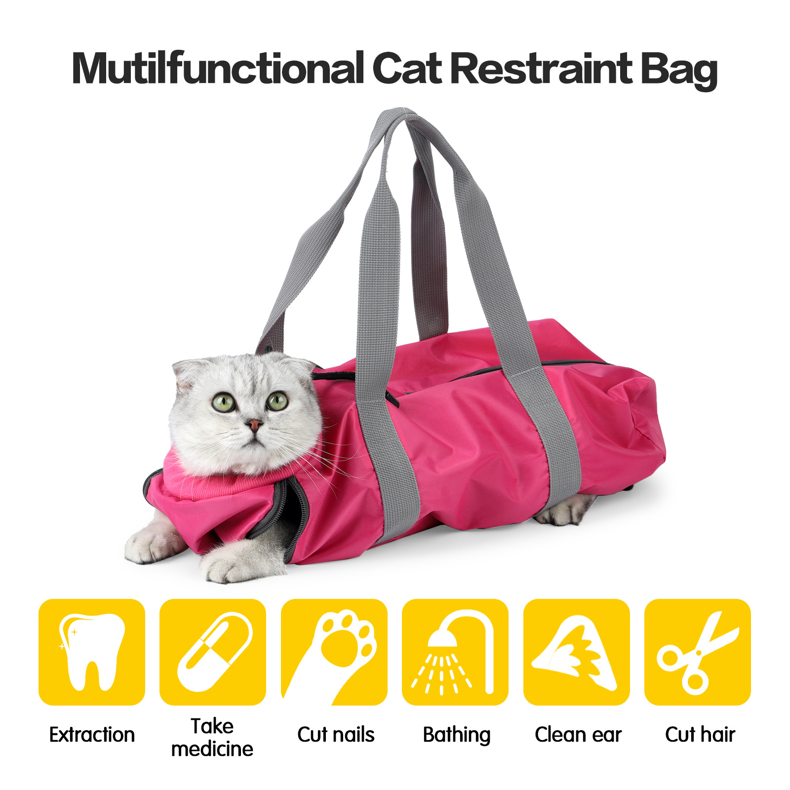 Pet Cat Carrier Bag Double-layer Lined Multi-purpose Outdoor Bag Cut Nails Bathing Anti-bite Cat Kitten Handbag Shoulder Bag: red / L