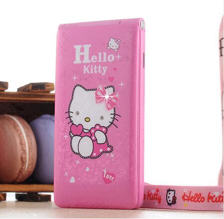 Hello Kitty 1800Mah Flip Dual Sim-kaart Gprs Adem Licht Touch Screen Mobiele Telefoon Vrouwen Meisje Kind MP3 MP4 cartoon Mobiele Telefoon