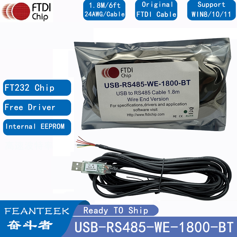 Feanteek USB-RS485-WE-1800-BT USB TO RS485 Serisl Cable FTDI FT232RQ USB to RS485 Serial Adapter Converter Communication Cable