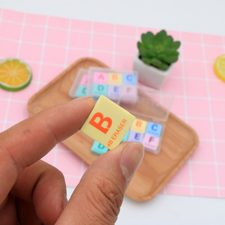 6pcs/lot Kawaii Eraser Colorful Mini 4B Eraser Boxed Letter A-F Letter Rubber Eraser Set Cute Stationery School Office Supplies