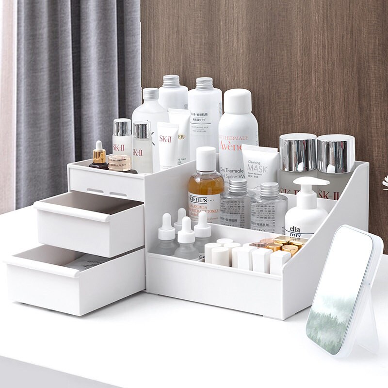 Multifunktionel plastopbevaring makeup arrangør bordskuffe skrivebord opbevaringsskuffe æske diverse kosmetikbeholder hjemmekontor