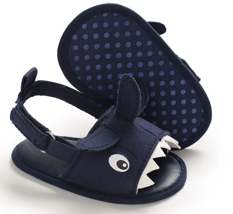 Summer Baby Boys Canvas Sandals Kids Flat Beach Shoes Sports Soft Non-slip Casual Toddler Shark Printed Sandals 0-18M: Navy Blue / 7-12 Months