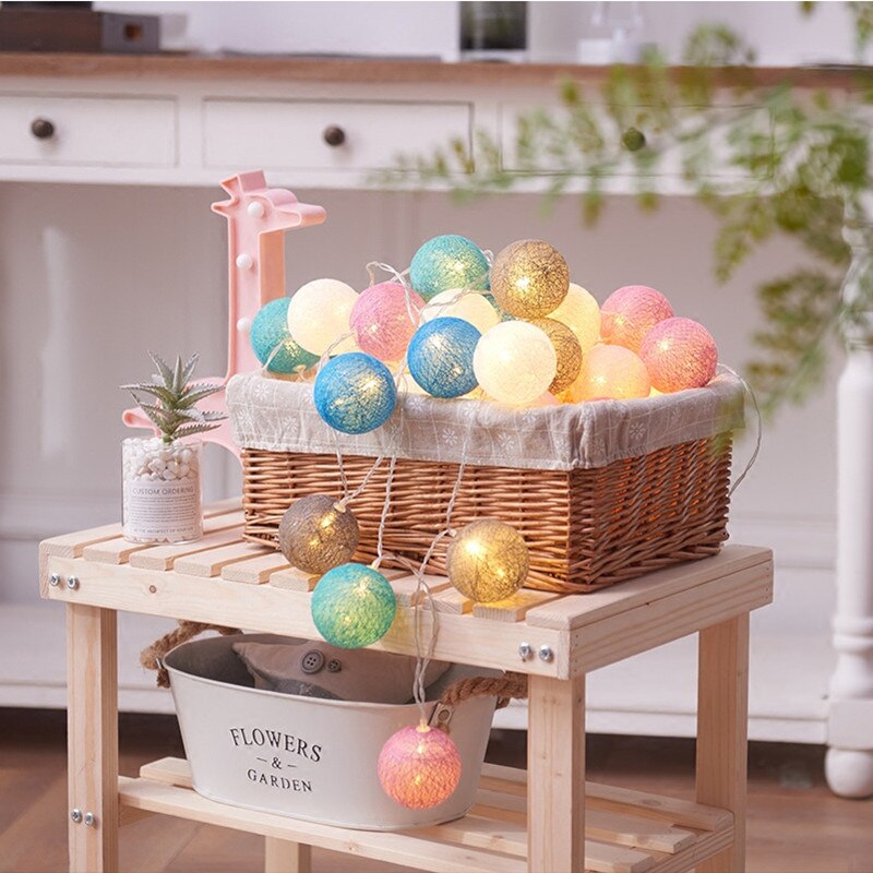 Cotton Ball led Light string 10/20/40led lights battery Pink Girl Fairy Garland and Christmas Wedding Decoration DIY