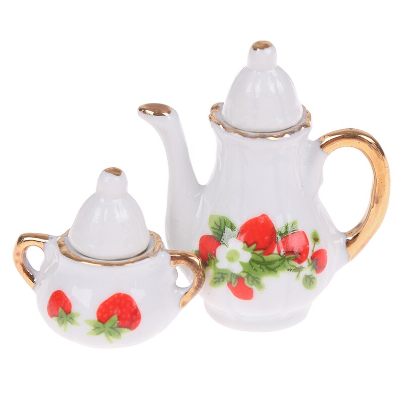 8pcs Dollhouse Miniature Restaurants Goods Porcelain Tea Set Plate Cup Plate Flower Print Dollhouse Furniture Accessories Toys