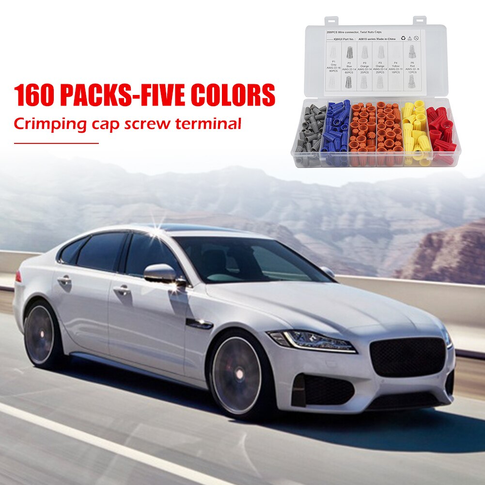 200PCS Assorted Screw-On Wire Connectors Terminals Electrical Wire Nuts Spring Insert Twist Caps for AWG22-8 AWG22-16