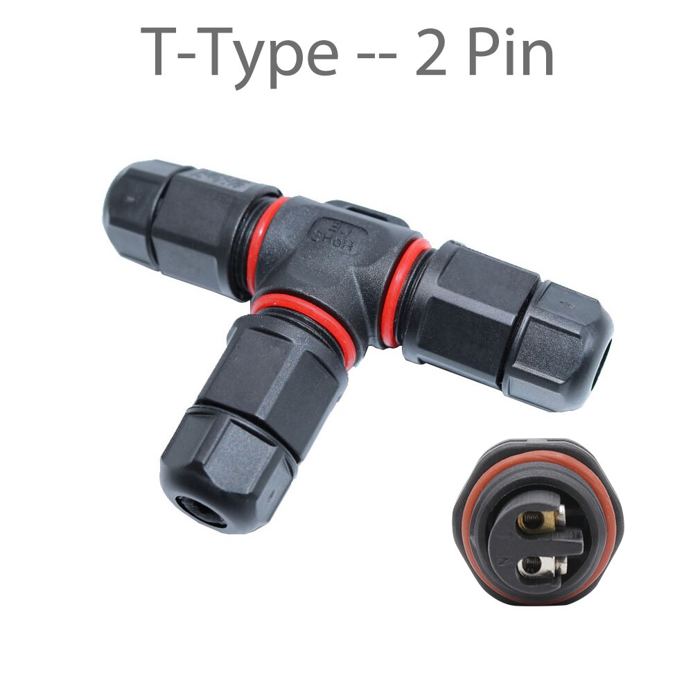 IP68 Waterproof Connector 2pin 3pin Electrical Terminal Adapter AC 40A Sealed Retardant T Shape LED Light Outdoor Wire Connector: T Type 2 Pin