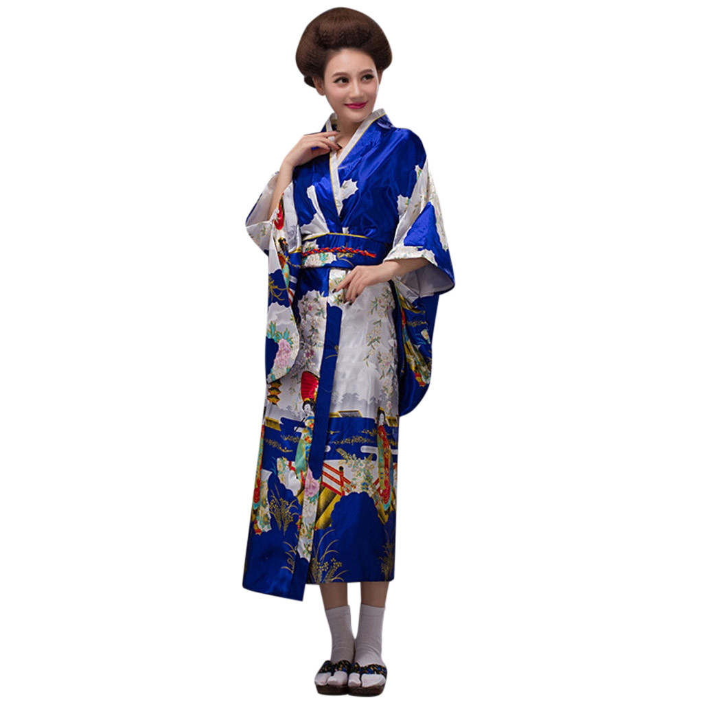 Home&Nest Long Style Loose Japanese Satin Print Dr... – Grandado