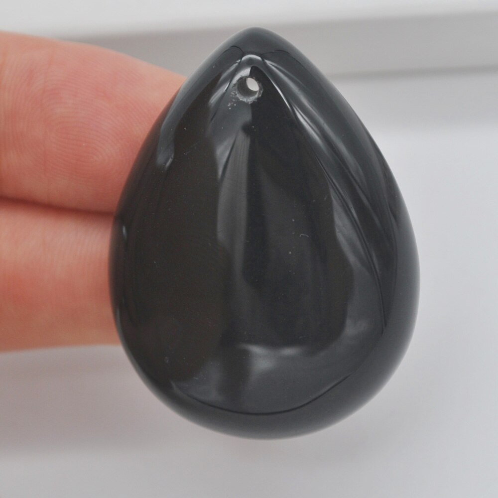 Natural 40x30MM Mixed Stone Bead Teardrop CAB Cabochon Hole Jewelry For GEM Pendant 1PCS H149-H166: Black Agate