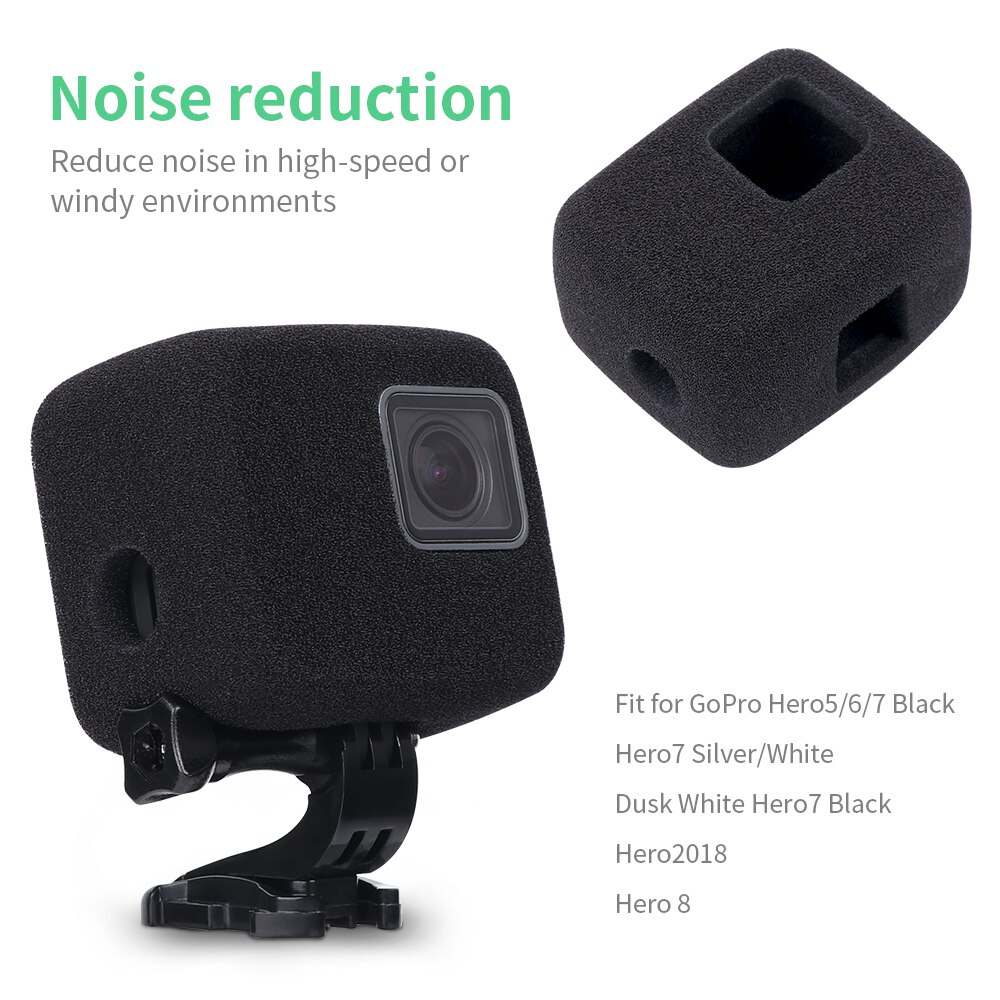 Adaptador de montaje de soporte frontal y lateral para casco, reducción de ruido y viento, esponja a prueba de viento para GoPro Hero 9/8/7/6/5, accesorio negro para Go Pro