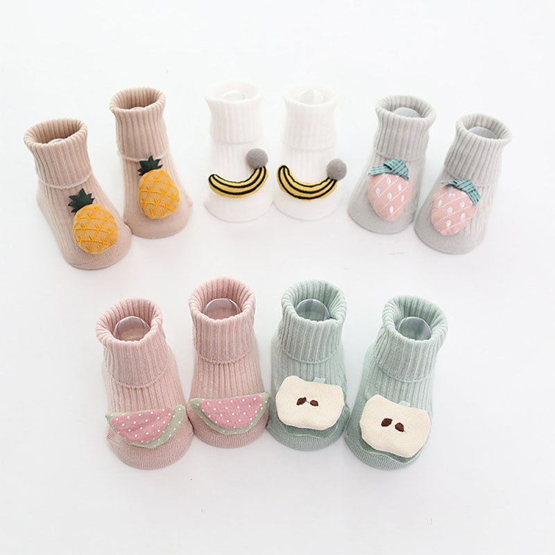 0-18 Months Cotton Children's Socks Baby Cartoon Fruit Rubber Anti Slip Floor Infant Socks Kids Toddlers Autumn Spring Stock