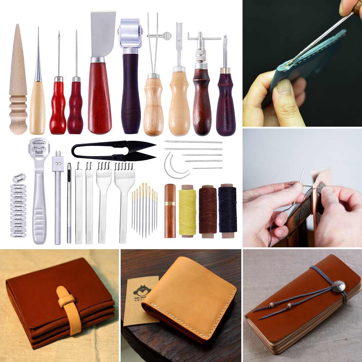 48 pièces en cuir artisanat outils Kit maison couture couture poinçon sculpture travail selle maroquinerie accessoires