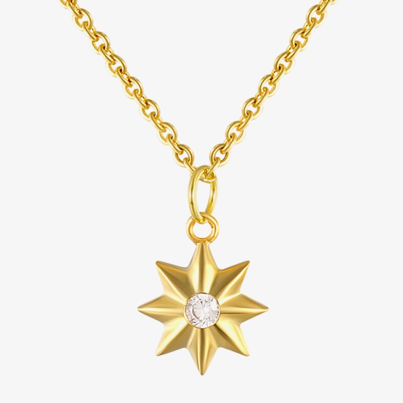 925 Sterling Silver Chain Necklace for Women Minimalist Anise Star Gold Silver color Zircon Pendant Necklace Jewelry