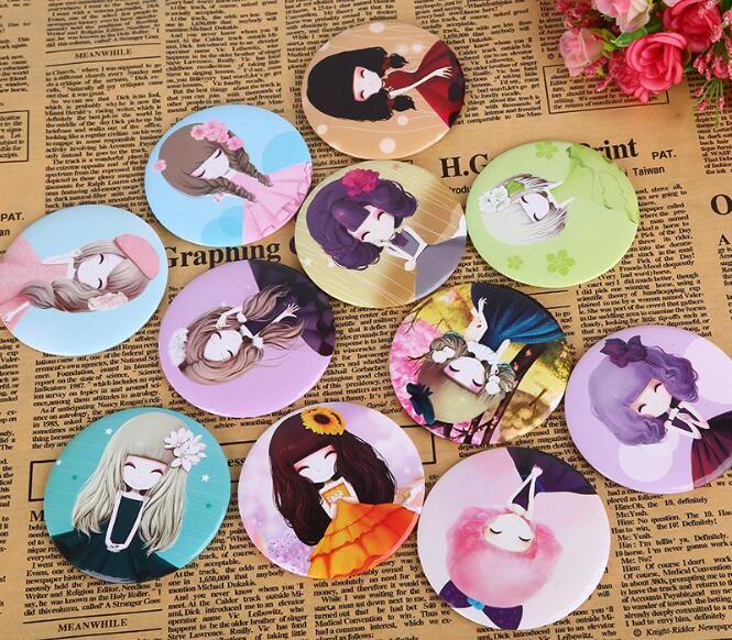 50pcs/lot Convenient Cute Cartoon Mini Portable Circular Hand Mirror Pocket Portable Makeup Tool