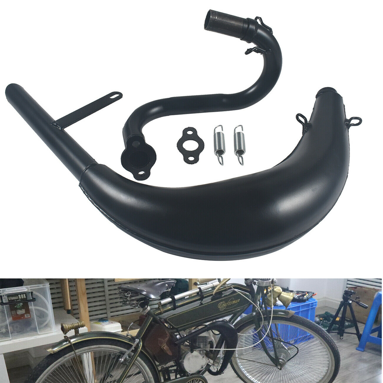 Pipe Exhaust Muffler Black Fit 50 80cc 2 Stroke Bike Gas Engine Curved Exhaust Pipe Motor Bicycle Parts