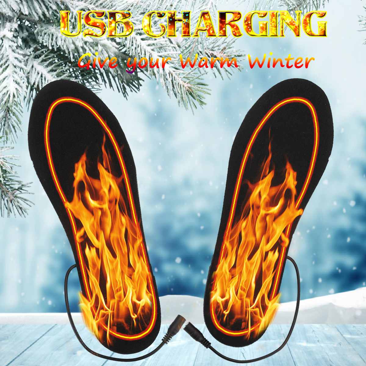 Electric Heated Insoles Winter Men Women Heated Shoe Inserts Charged Insoles for Shoes Boot Warm Socks USB Charging Cables