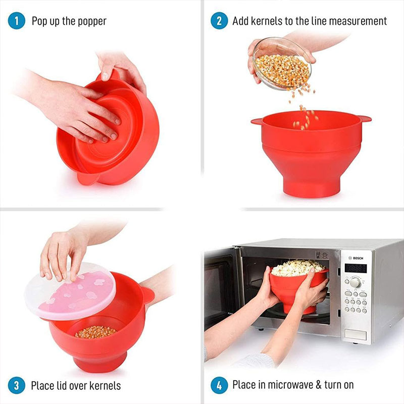 Silikon Mikrowelle Popcorn Popper bpa frei zusammen klappbare Popcorn Schüssel mikrowellen geeignete Popcorn Maker mit Deckel spülmaschinen fest