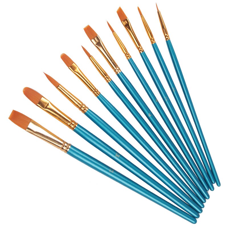 10Pcs/set Nylon Artist Paint Brush Watercolor Acrylic Wooden Handle Painting Brushes Art Supplies Stationery