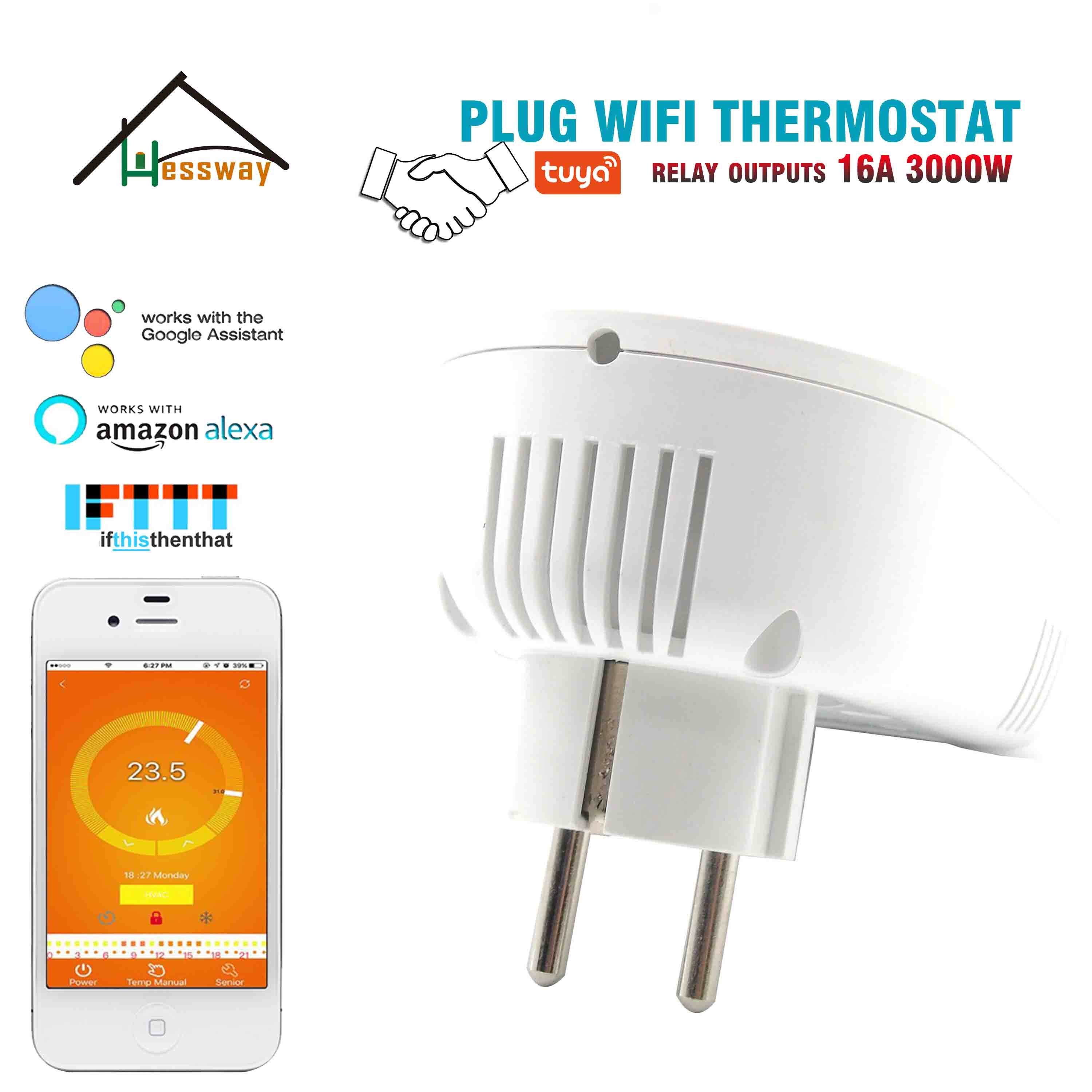 HESSWAY TUYA 16A programmable WIFI electric heat thermostat for EU plug socket
