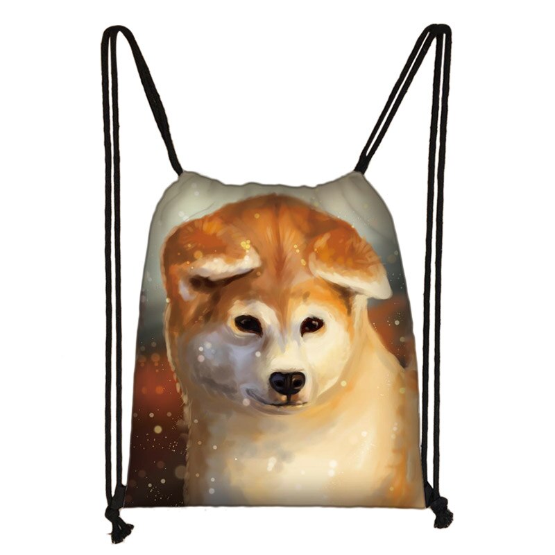 Sød yorkshire terrier / shiba inu / beagle / bulldog snøre taske dame opbevaringstaske hvalp hund rejsetasker rygsæk: Skdshiba-inu 01