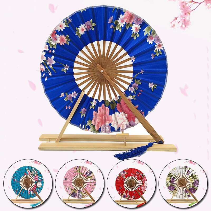 Classic Cherry Bloem Japanse Blossom Hand Fan Oppervlak Vouwen Bamboe Ronde Cirkel Fan Bruiloft Gunsten