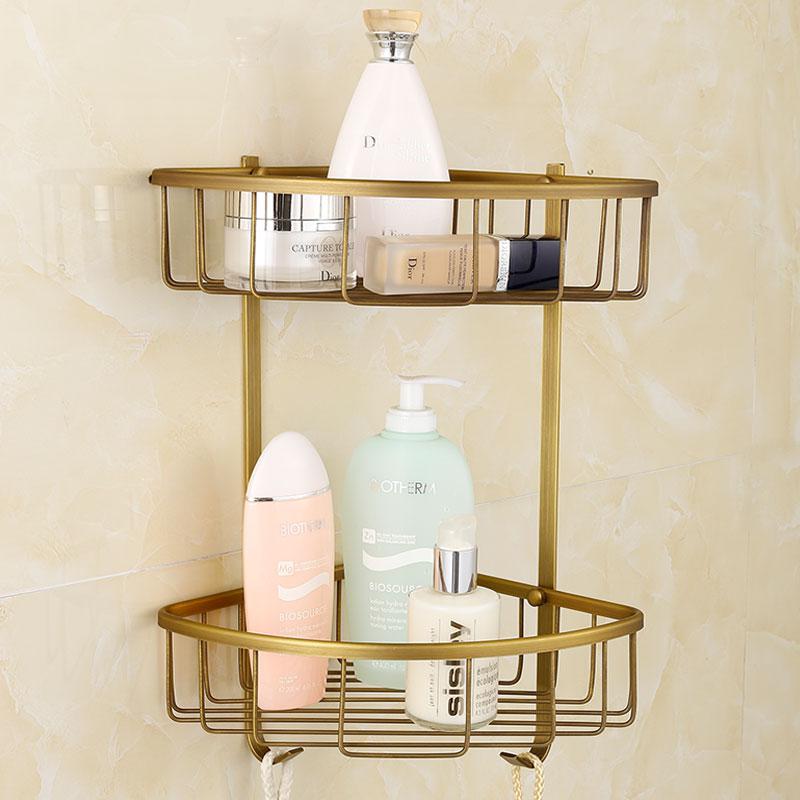 TT Antike soild messing carving bad zubehör bronze runde basis wand montieren bad hardware set wc pinsel halter: corner shelf 1