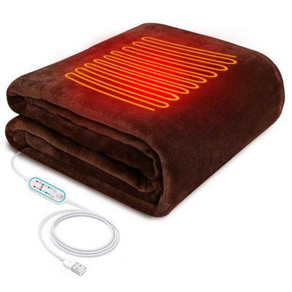 Manta de calefacción eléctrica USB chal desmontable lavable cómoda 3 Ajustes de calor con función de temporizador chal calentado: Brown / 100x65cm