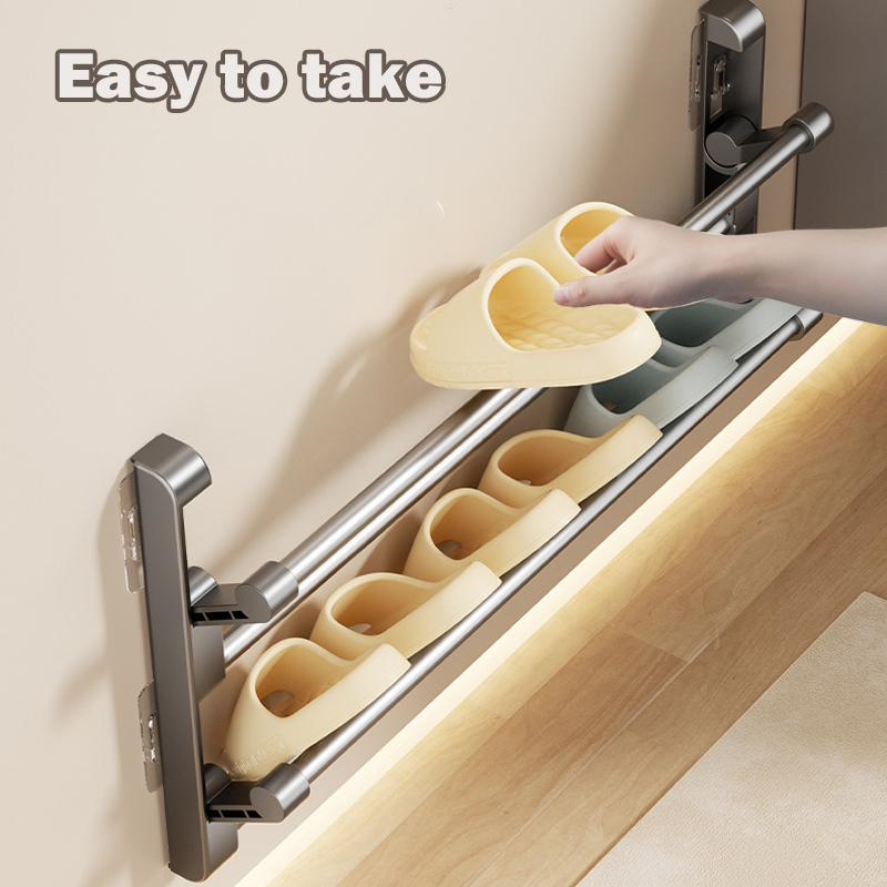 Wieszak na kapcie łazienkowe montowany na ścianie bez dziurkacza Dwuwarstwowy wieszak na kapcie Półka na buty Składany stojak na kapcie Organizer na buty