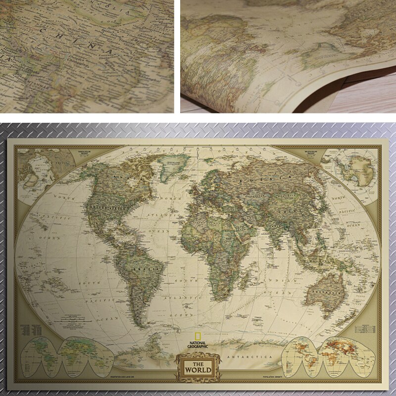 72x47cm Big Size Vintage Journal Poster Retro World Globe Poster Decoration For Office School Maps World Map On The Wall