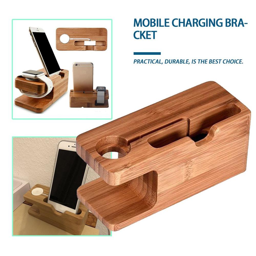 2 in 1 Bamboo Wood Stand Charging Station Cradle Holder for iPhone for Watch Universal Desktop Charging Dock Station
