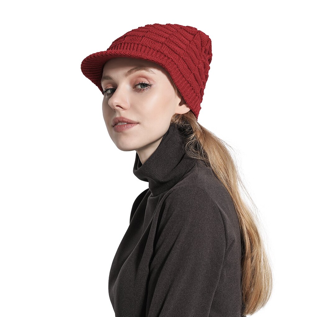 Bonnet avec visière pour femme, casquette ample et chaude, couleur unie, style décontracté, pour l&#39;hiver