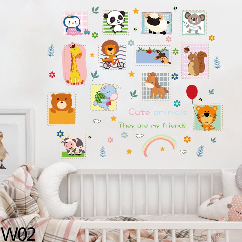 1 sæt dyr serie tegneserie dyr aftagelige vinyl wallstickers børn favoriserer baby shower drenge soveværelse søde kunst decals: W02